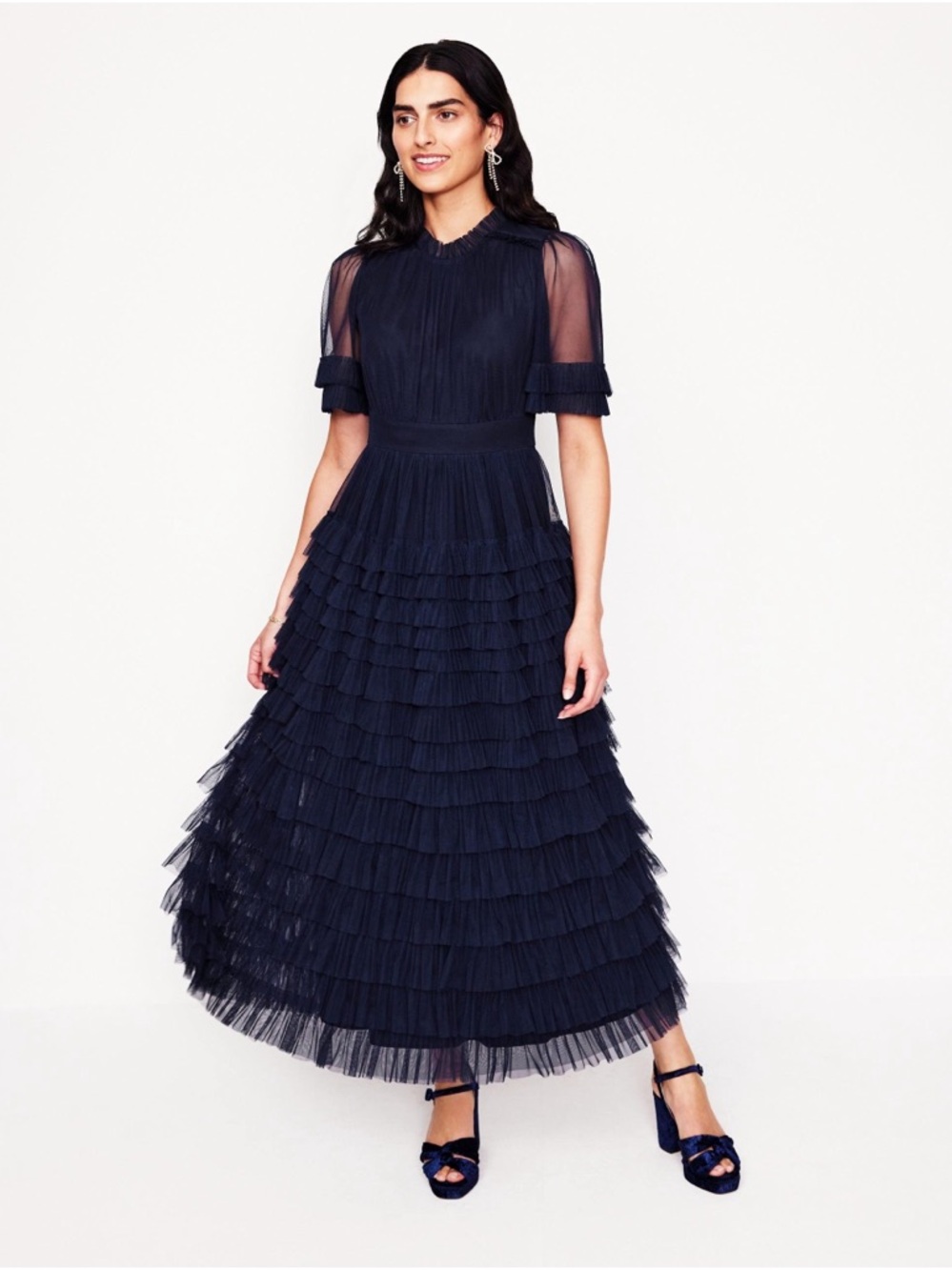 NWT Boden Navy Tiered Ruffle Tulle Gown